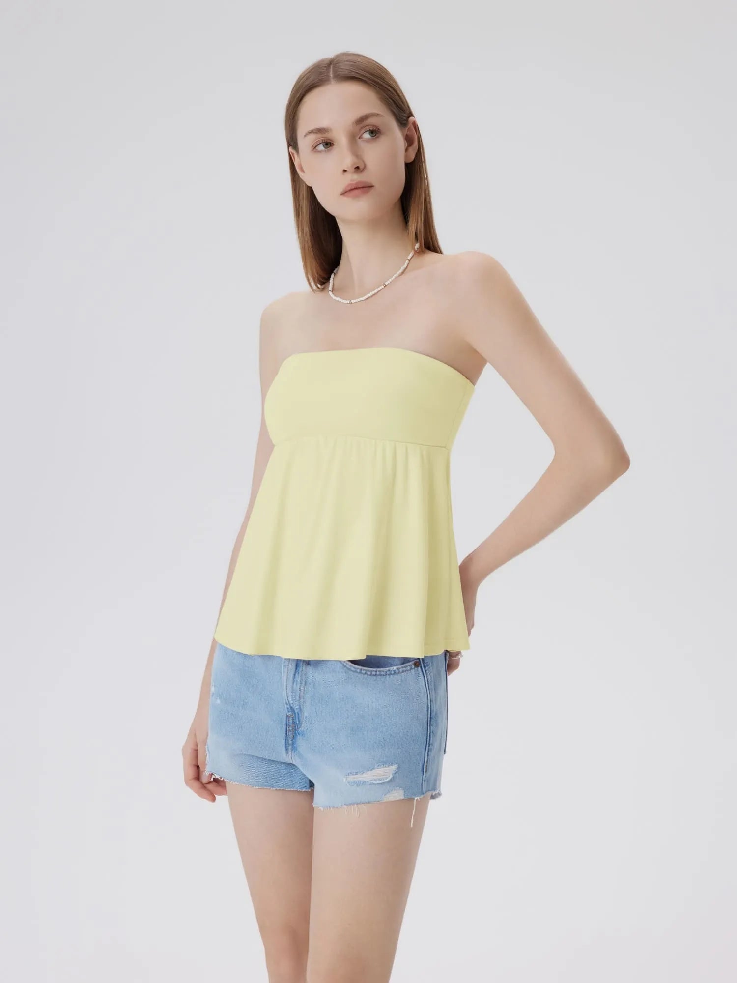 Sleeveless Strapless Peplum Tube Babydoll Tank Tops-SUUKSESS-SUUKSESS