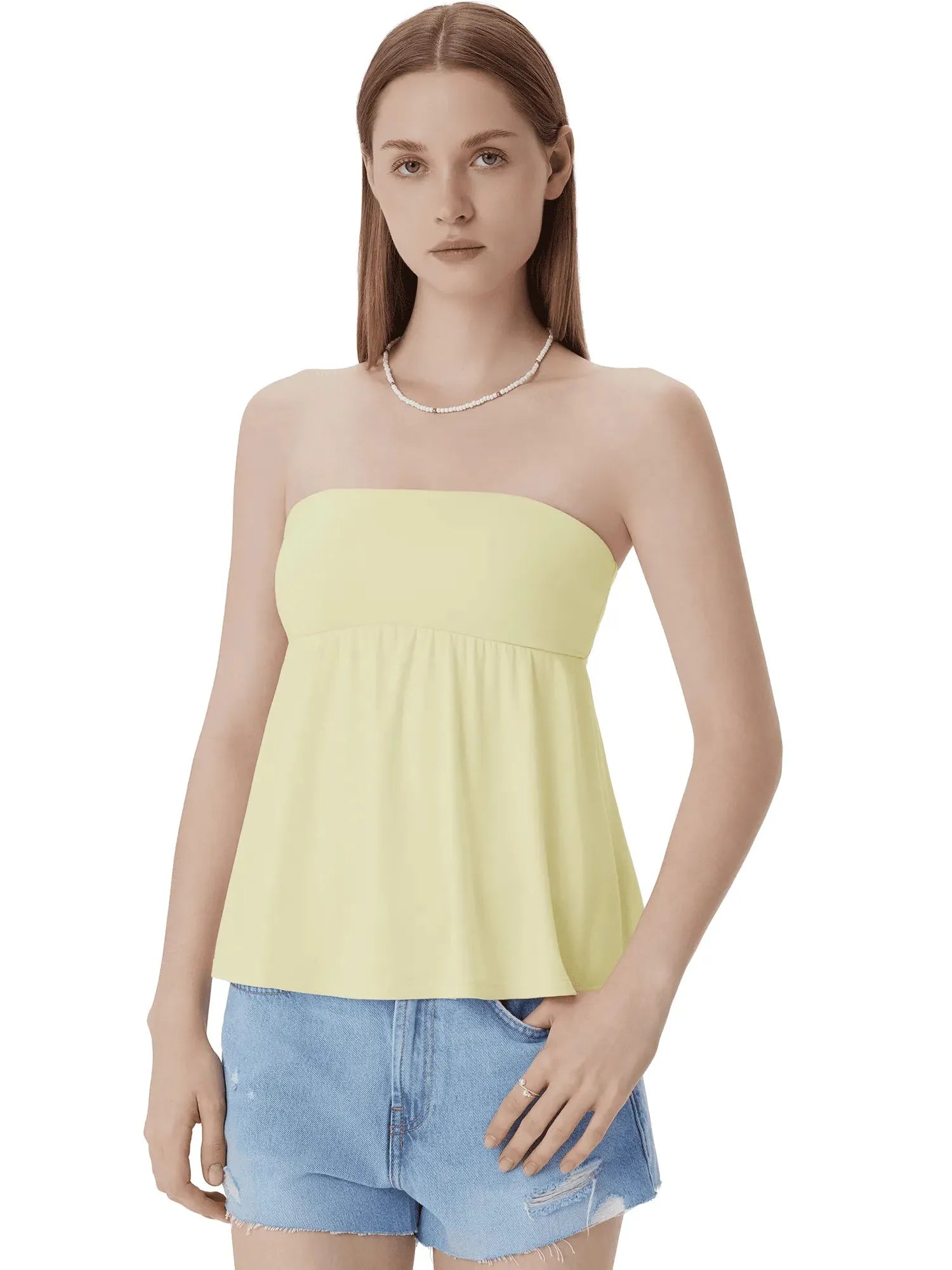 Sleeveless Strapless Peplum Tube Babydoll Tank Tops-SUUKSESS-SUUKSESS