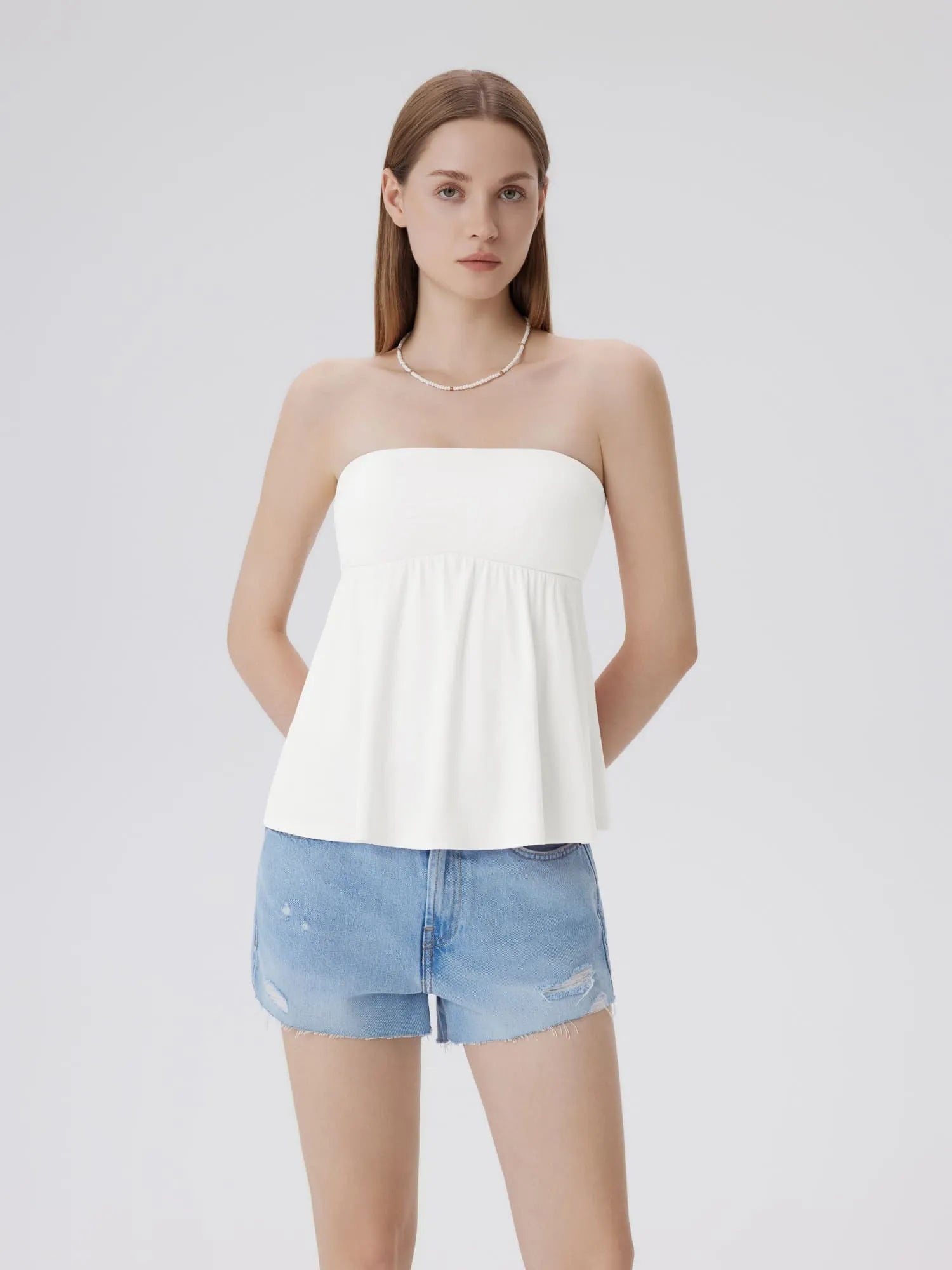 Sleeveless Strapless Peplum Tube Babydoll Tank Tops-SUUKSESS-White-XS-SUUKSESS