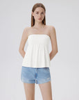 Sleeveless Strapless Peplum Tube Babydoll Tank Tops-SUUKSESS-White-XS-SUUKSESS