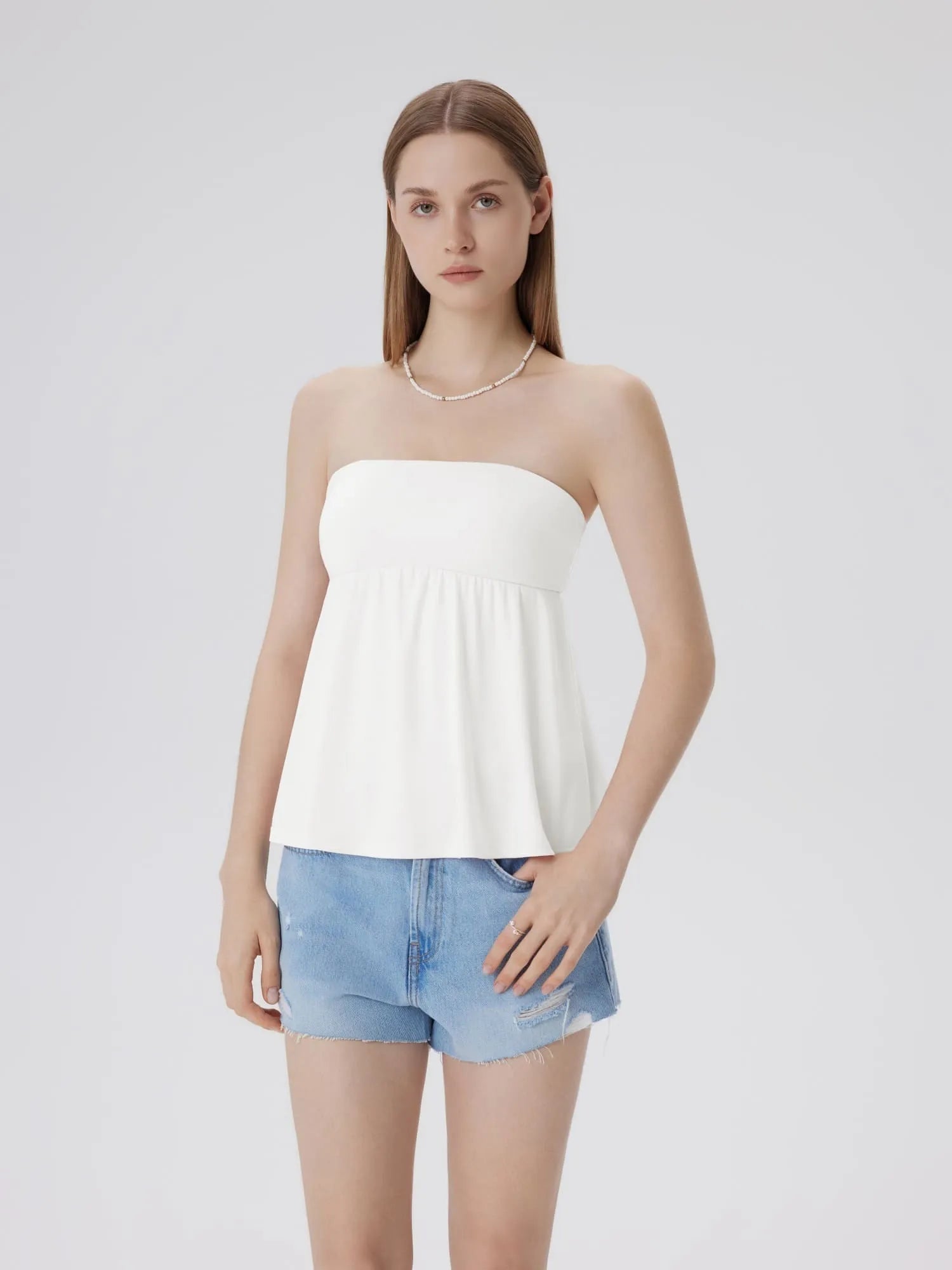 Sleeveless Strapless Peplum Tube Babydoll Tank Tops-SUUKSESS-SUUKSESS