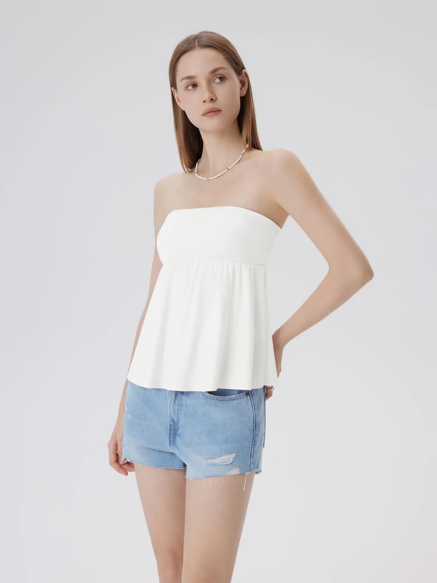 Sleeveless Strapless Peplum Tube Babydoll Tank Tops-SUUKSESS-SUUKSESS