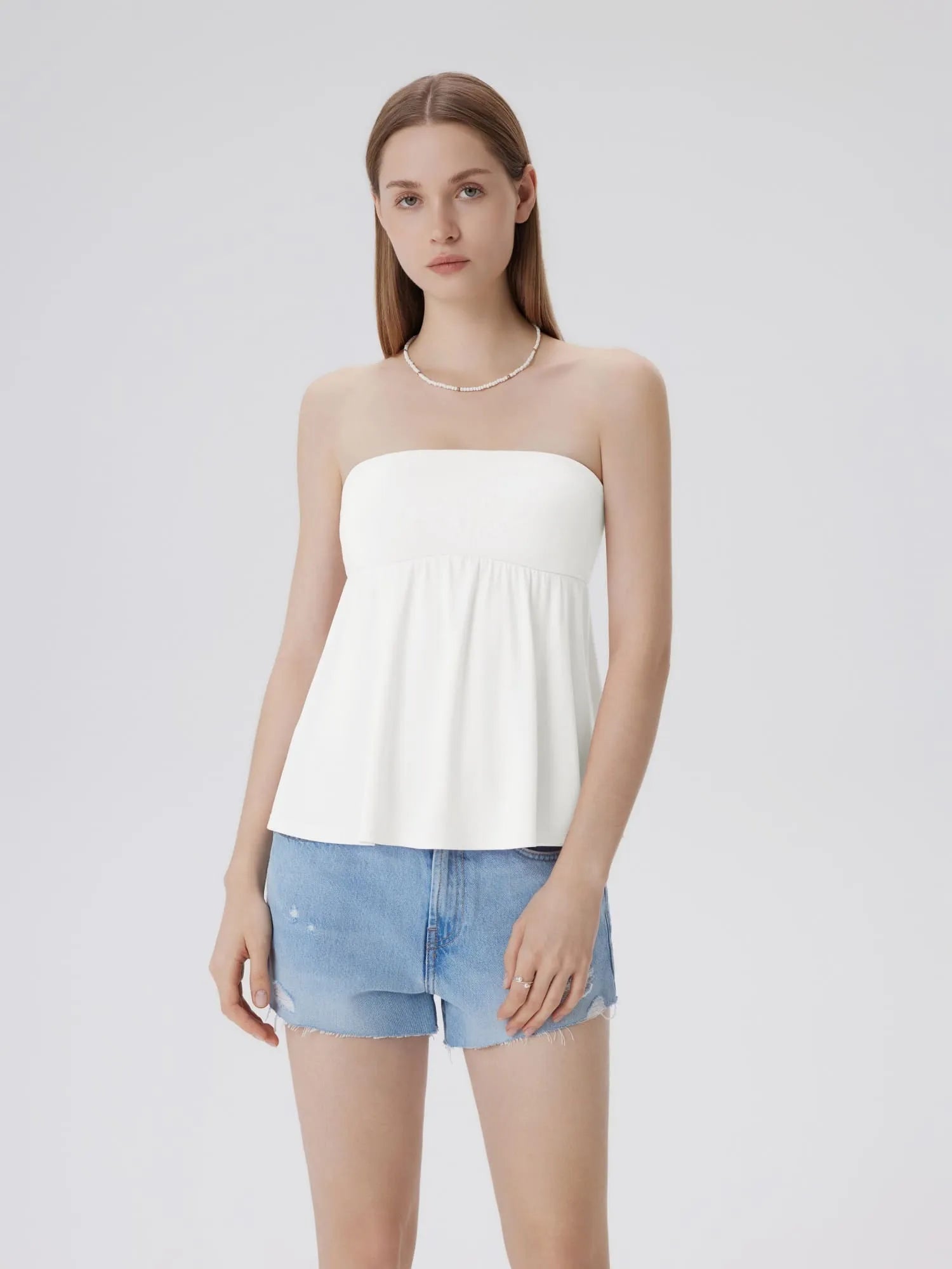 Sleeveless Strapless Peplum Tube Babydoll Tank Tops-SUUKSESS-SUUKSESS