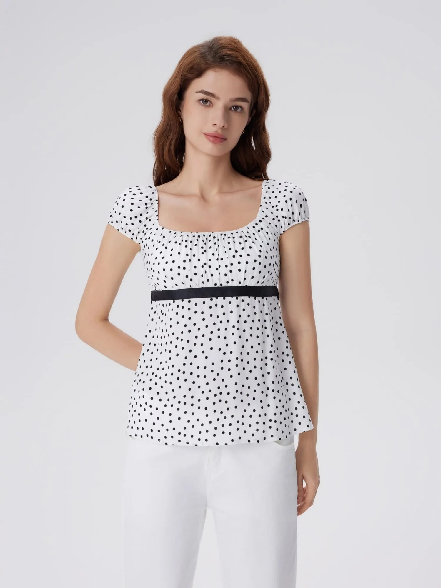 Babydoll Square Peplum with Bow Tie Tops-SUUKSESS-SUUKSESS