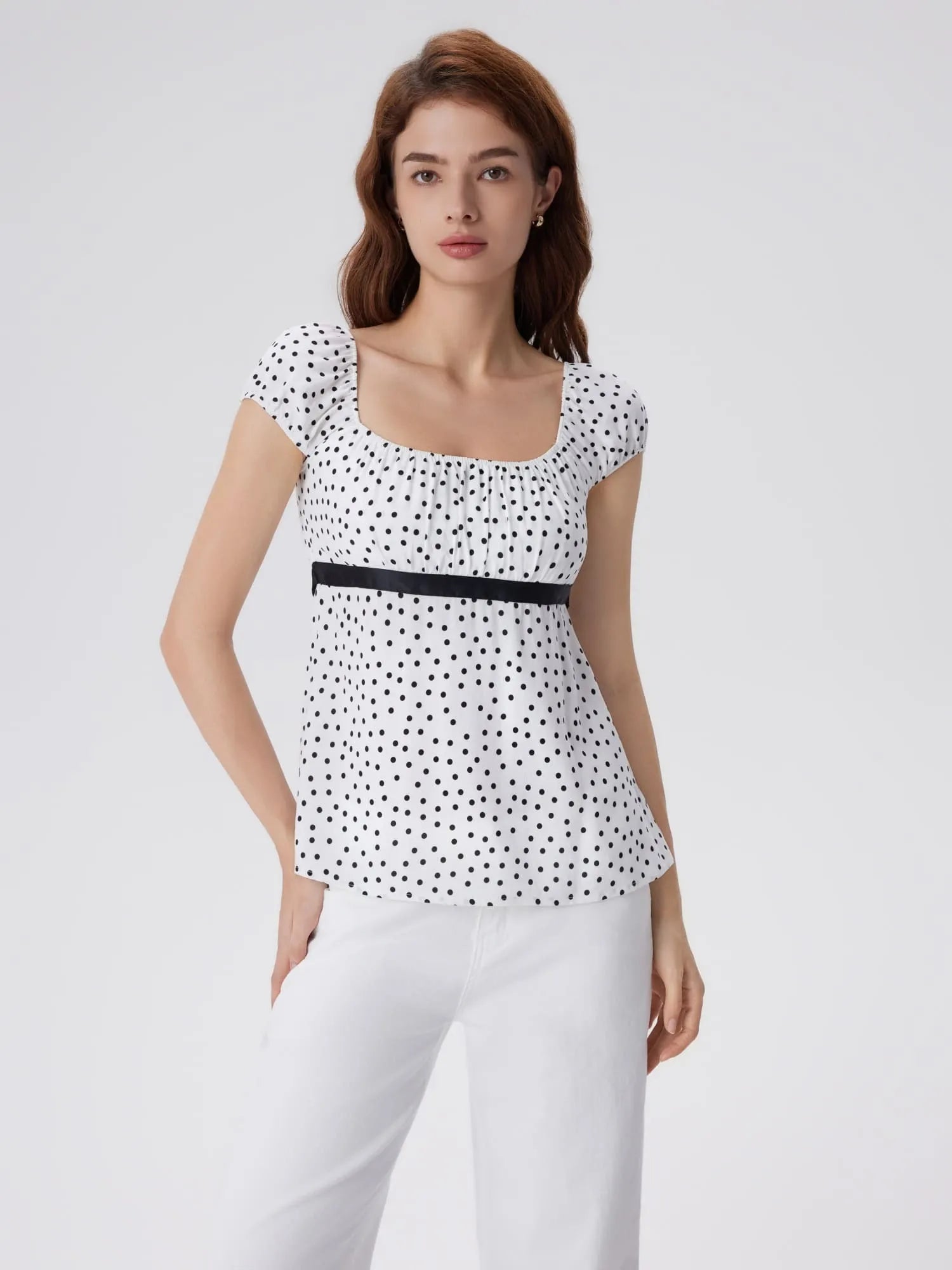 Babydoll Square Peplum with Bow Tie Tops-SUUKSESS-SUUKSESS