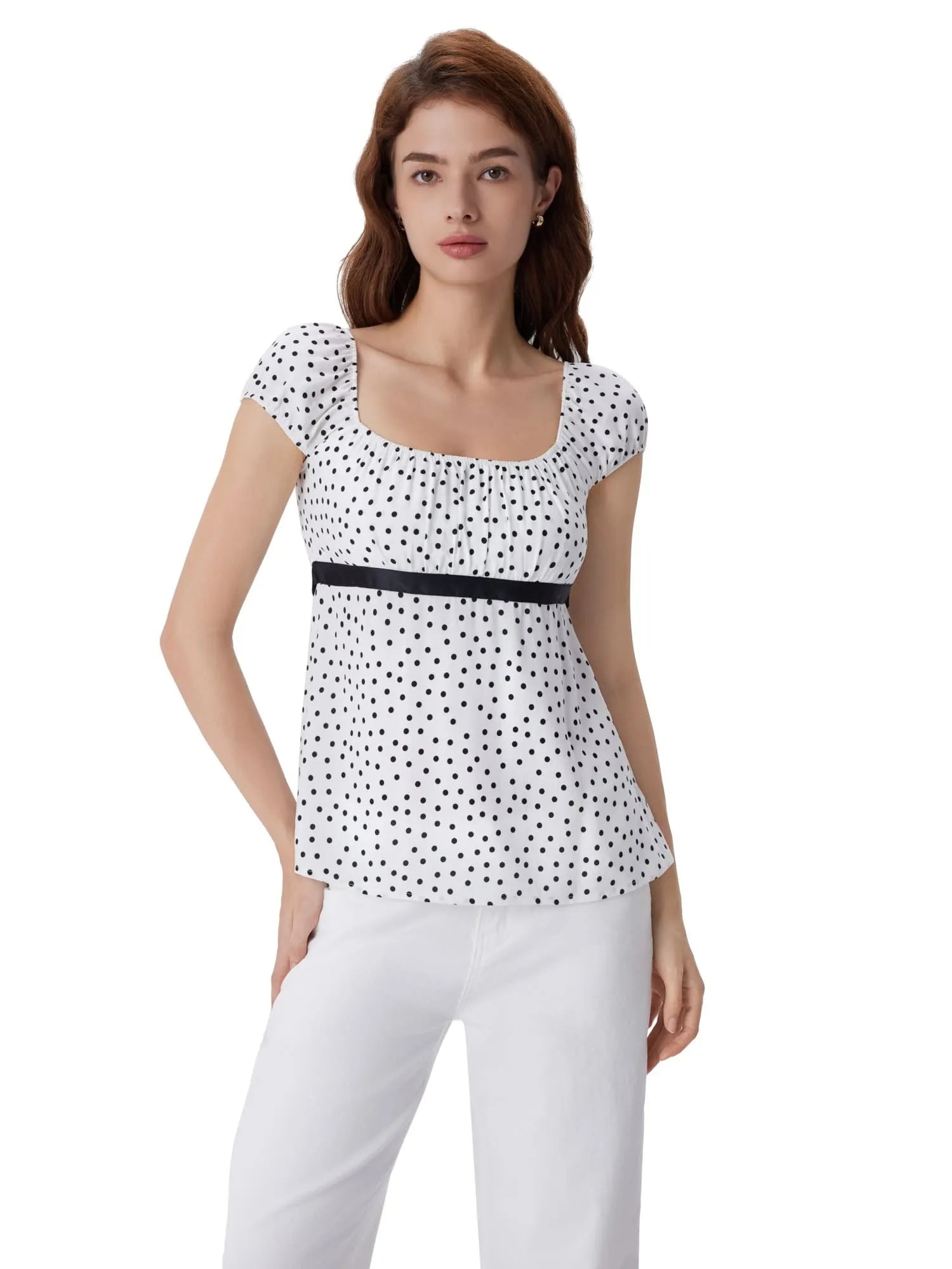 Babydoll Square Peplum with Bow Tie Tops-SUUKSESS-SUUKSESS