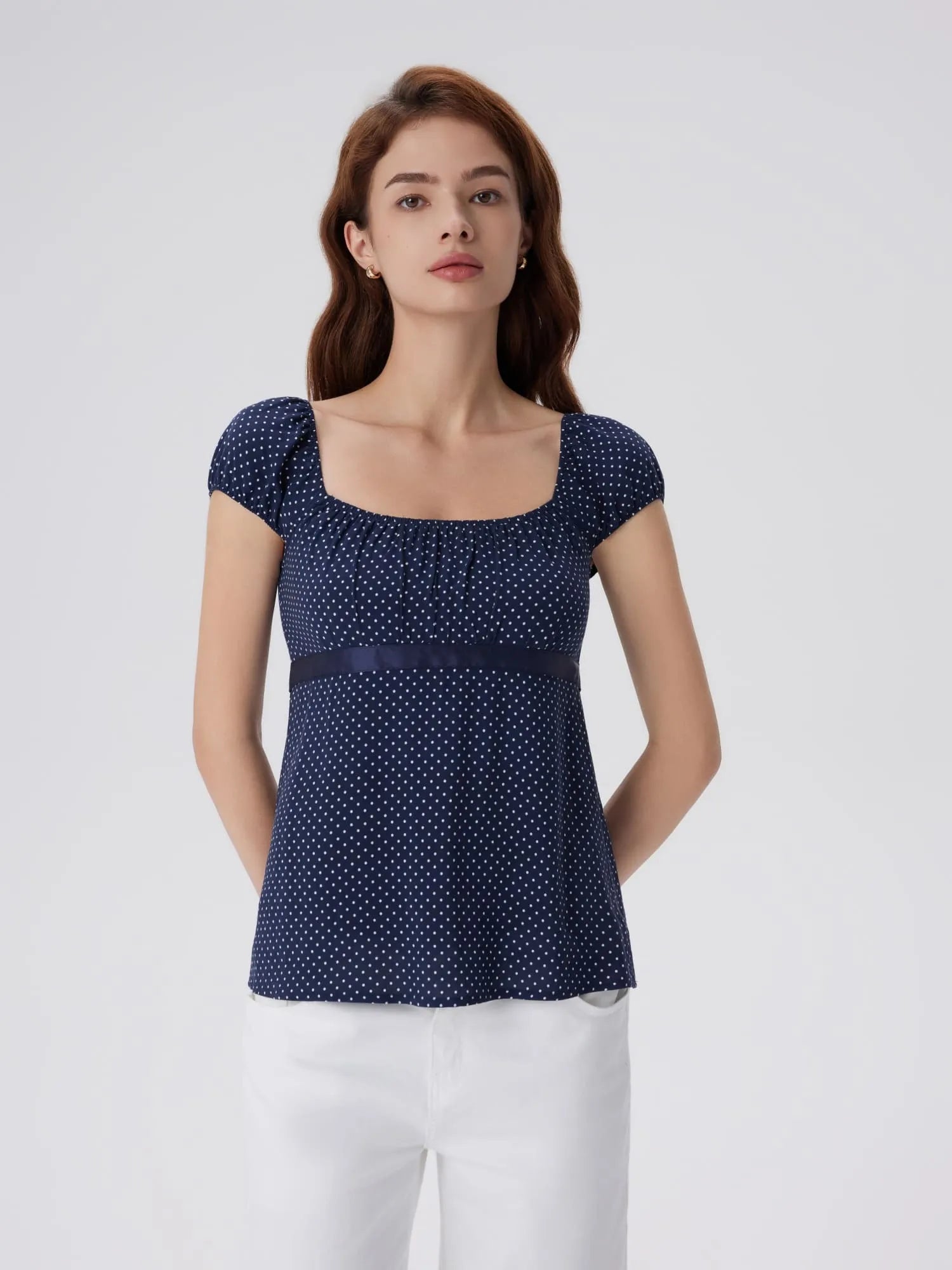 Babydoll Square Peplum with Bow Tie Tops-SUUKSESS-SUUKSESS