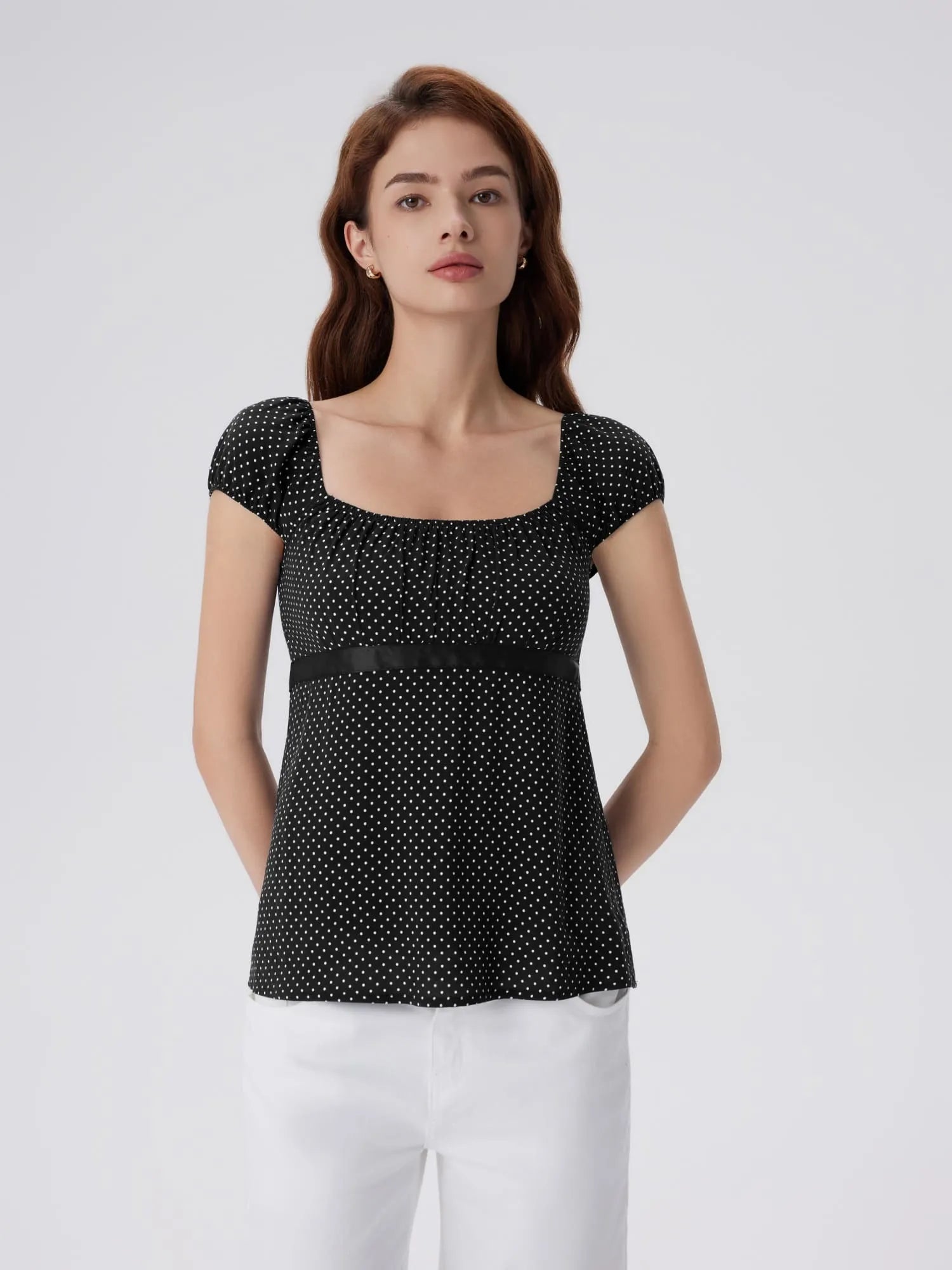Babydoll Square Peplum with Bow Tie Tops-SUUKSESS-SUUKSESS
