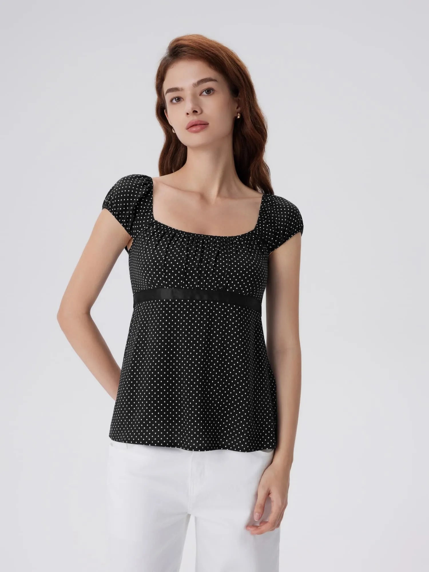 Babydoll Square Peplum with Bow Tie Tops-SUUKSESS-SUUKSESS