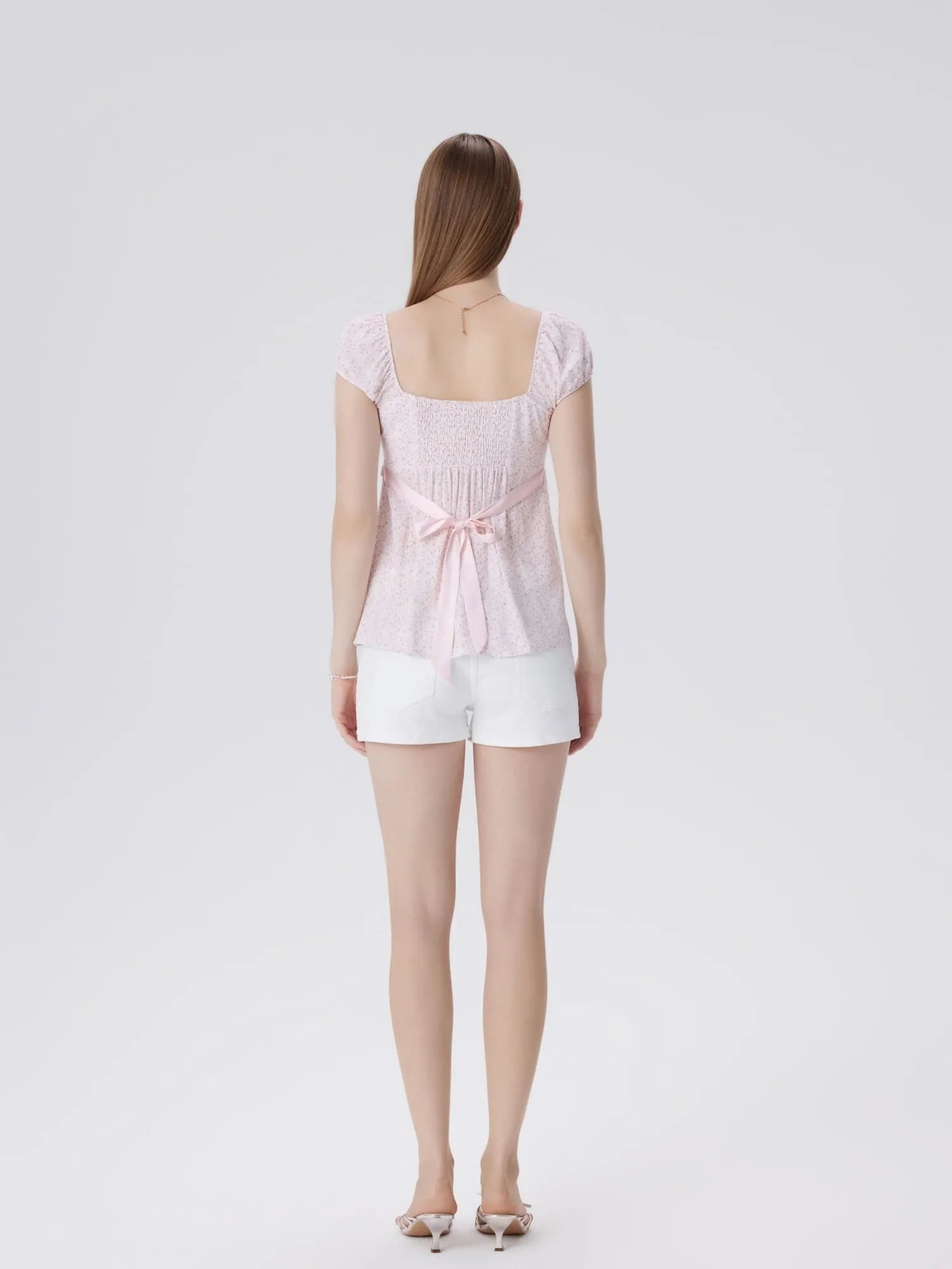 Babydoll Square Peplum with Bow Tie Tops-SUUKSESS-SUUKSESS