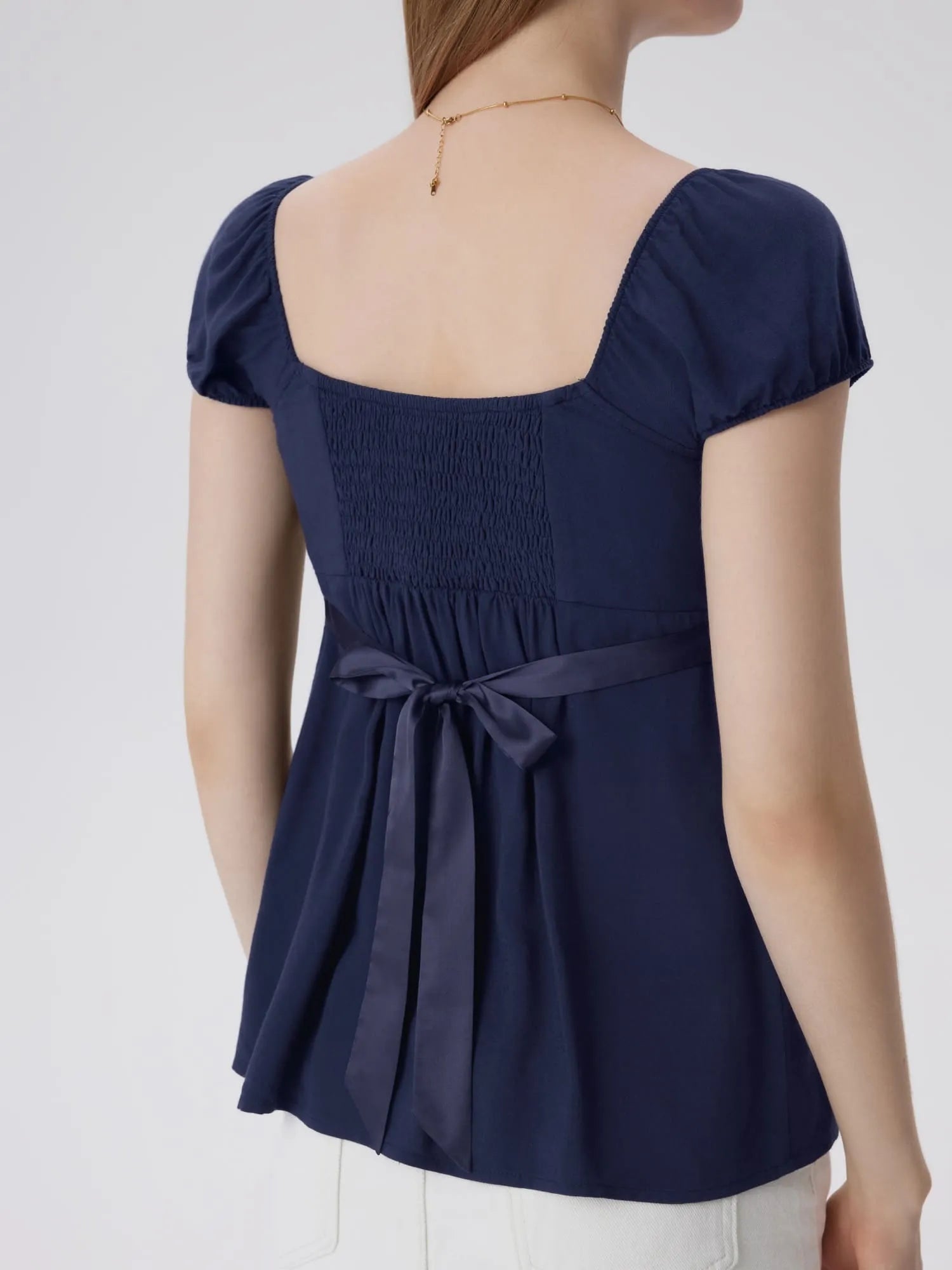 Babydoll Square Peplum with Bow Tie Tops-SUUKSESS-SUUKSESS