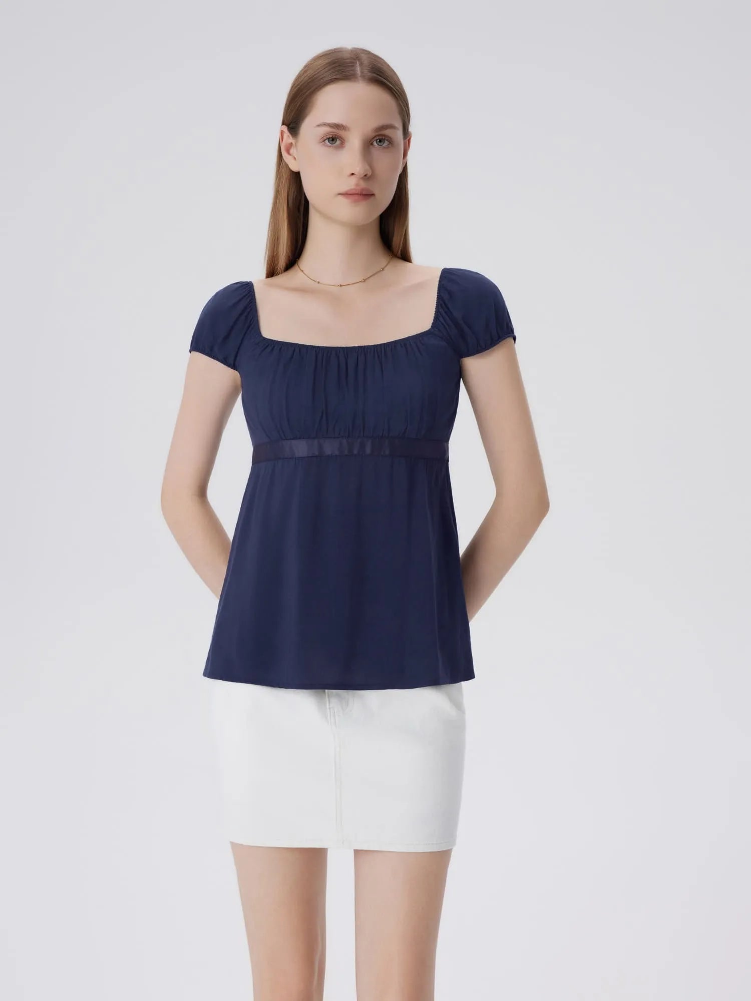 Babydoll Square Peplum with Bow Tie Tops-SUUKSESS-SUUKSESS
