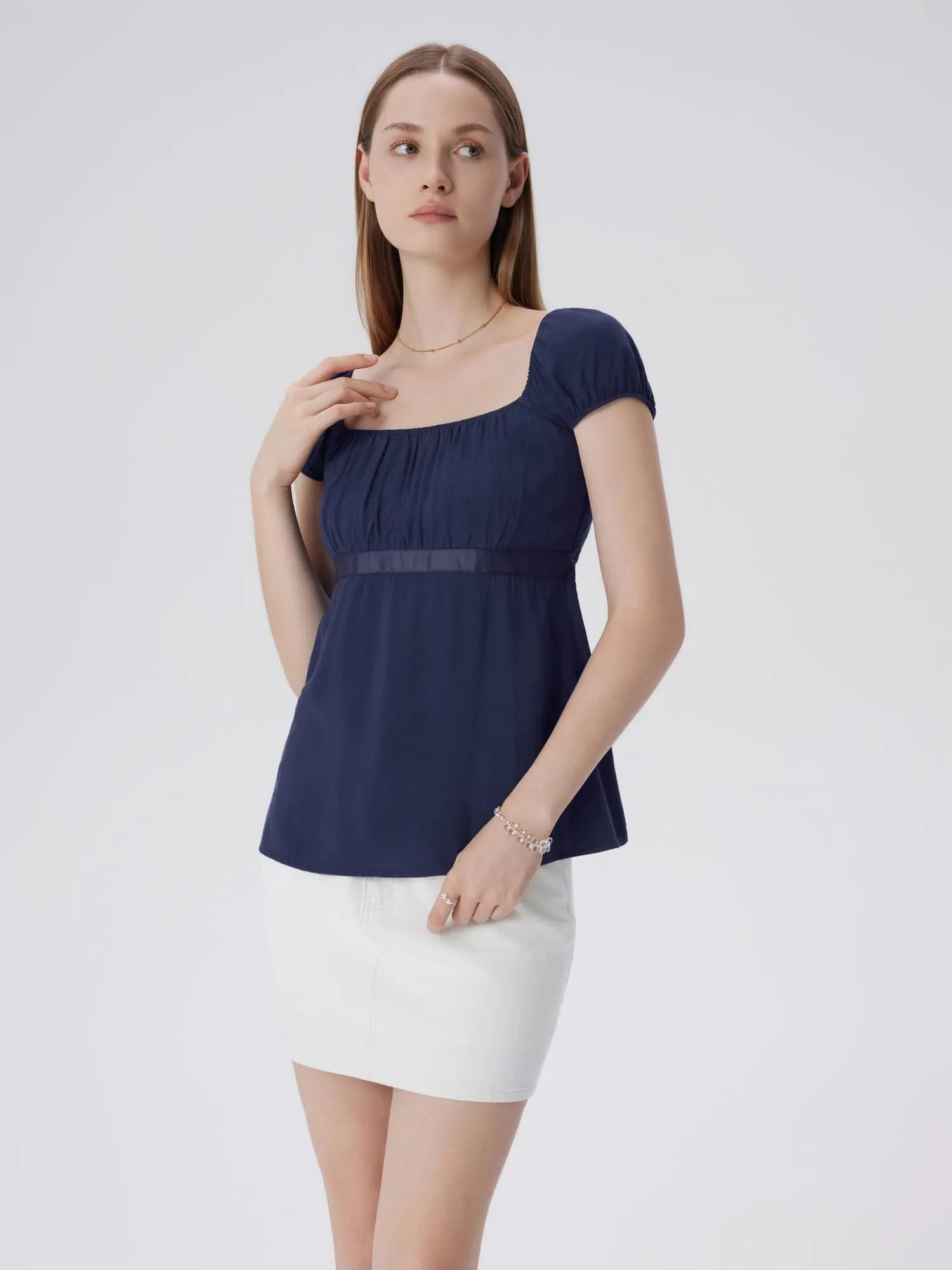 Babydoll Square Peplum with Bow Tie Tops-SUUKSESS-SUUKSESS