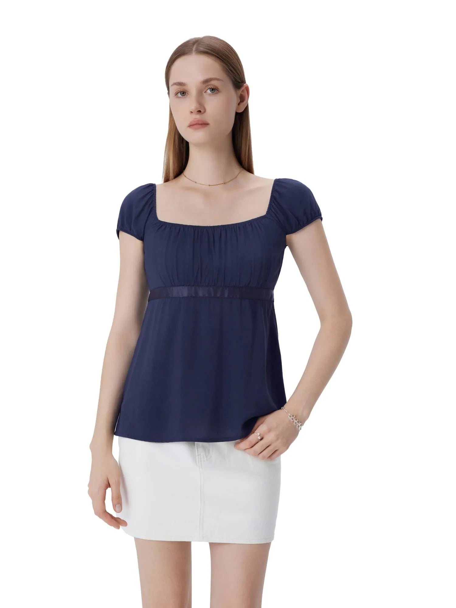 Babydoll Square Peplum with Bow Tie Tops-SUUKSESS-SUUKSESS