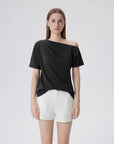 Asymmetrical Off Shoulder Short Sleeve T-Shirts-SUUKSESS-Black-XS-SUUKSESS