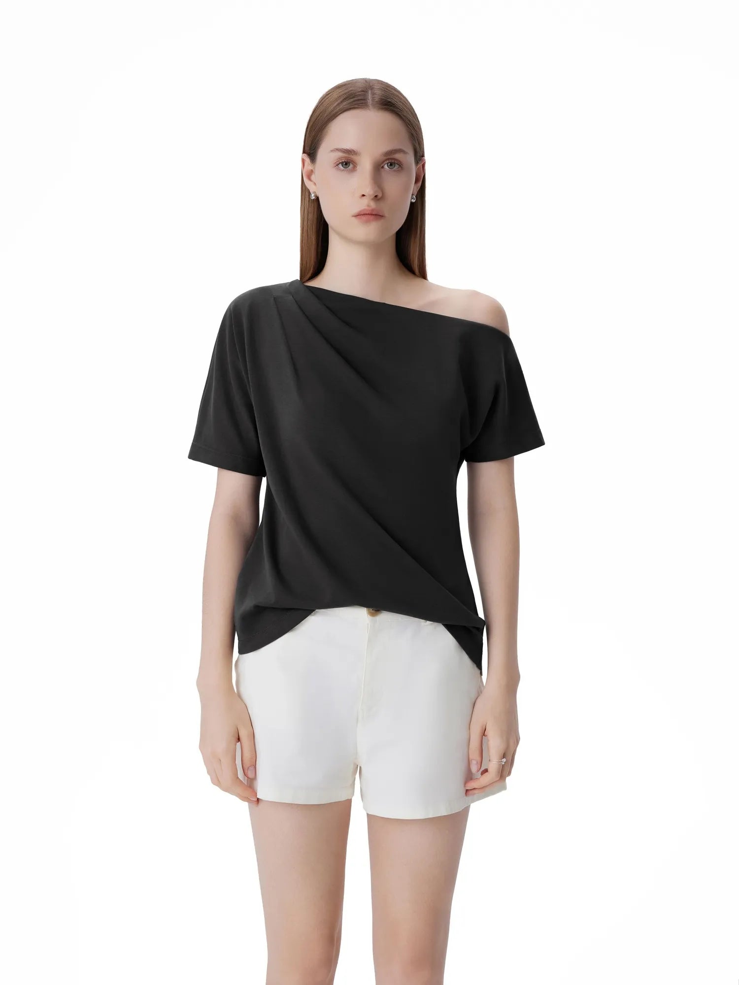 Asymmetrical Off Shoulder Short Sleeve T-Shirts-SUUKSESS-SUUKSESS