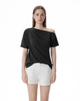 Asymmetrical Off Shoulder Short Sleeve T-Shirts-SUUKSESS-SUUKSESS
