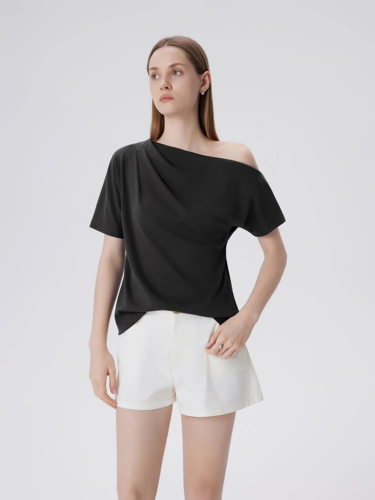 Asymmetrical Off Shoulder Short Sleeve T-Shirts-SUUKSESS-SUUKSESS