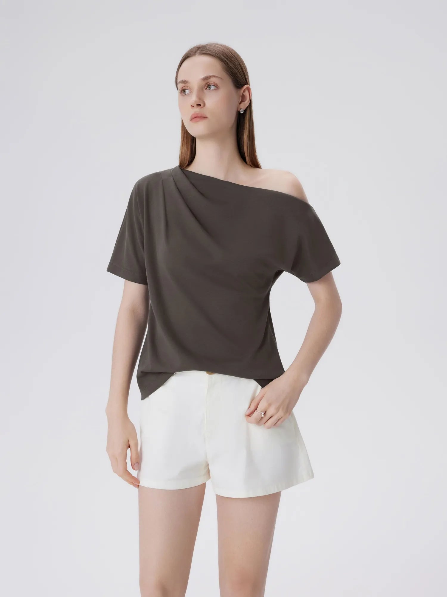 Asymmetrical Off Shoulder Short Sleeve T-Shirts-SUUKSESS-SUUKSESS