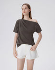 Asymmetrical Off Shoulder Short Sleeve T-Shirts-SUUKSESS-SUUKSESS