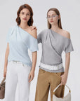 Asymmetrical Off Shoulder Short Sleeve T-Shirts-SUUKSESS-SUUKSESS