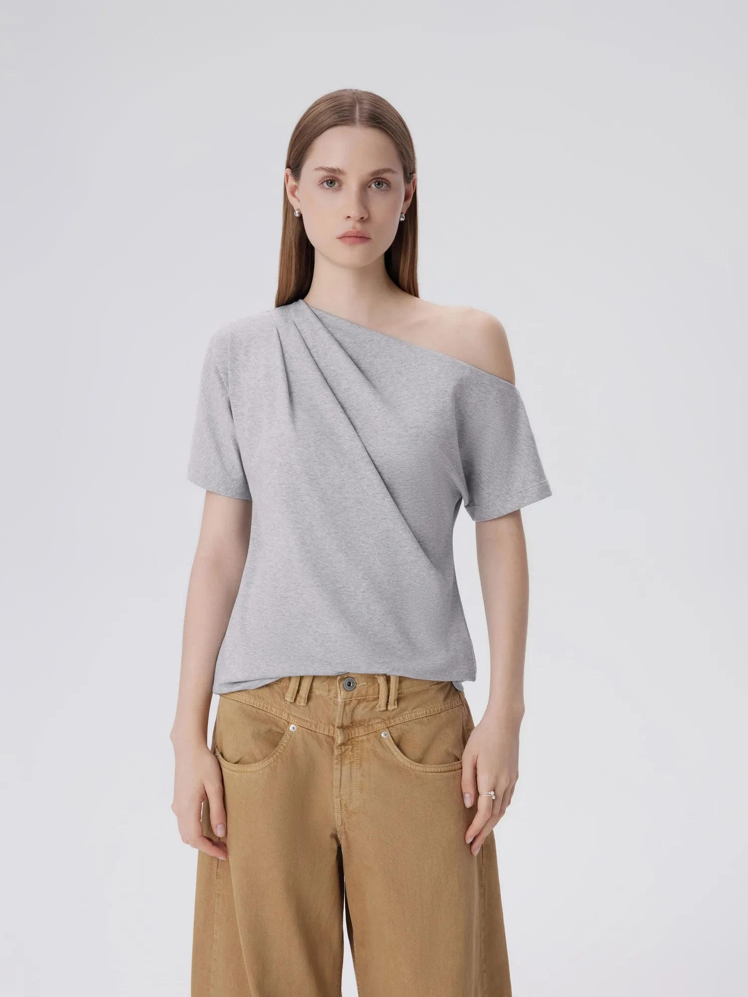 Asymmetrical Off Shoulder Short Sleeve T-Shirts-SUUKSESS-SUUKSESS