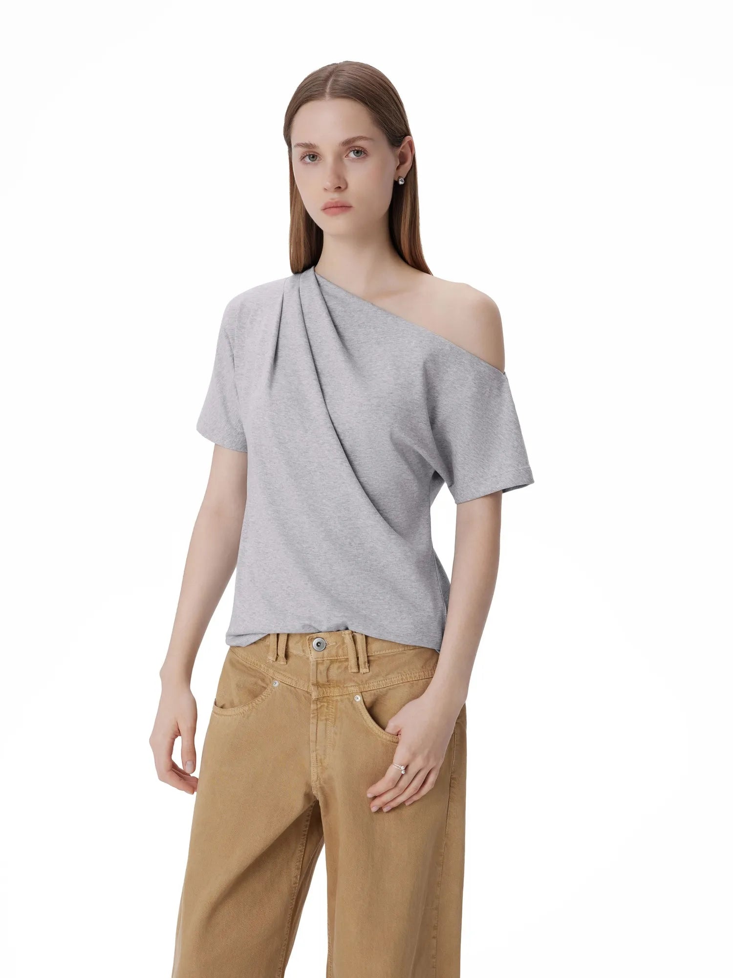 Asymmetrical Off Shoulder Short Sleeve T-Shirts-SUUKSESS-SUUKSESS