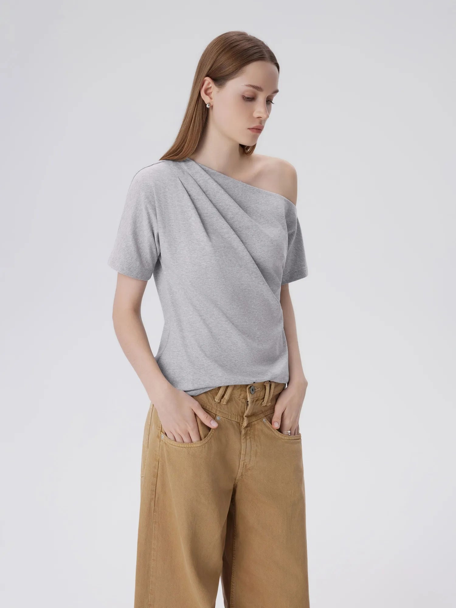 Asymmetrical Off Shoulder Short Sleeve T-Shirts-SUUKSESS-SUUKSESS