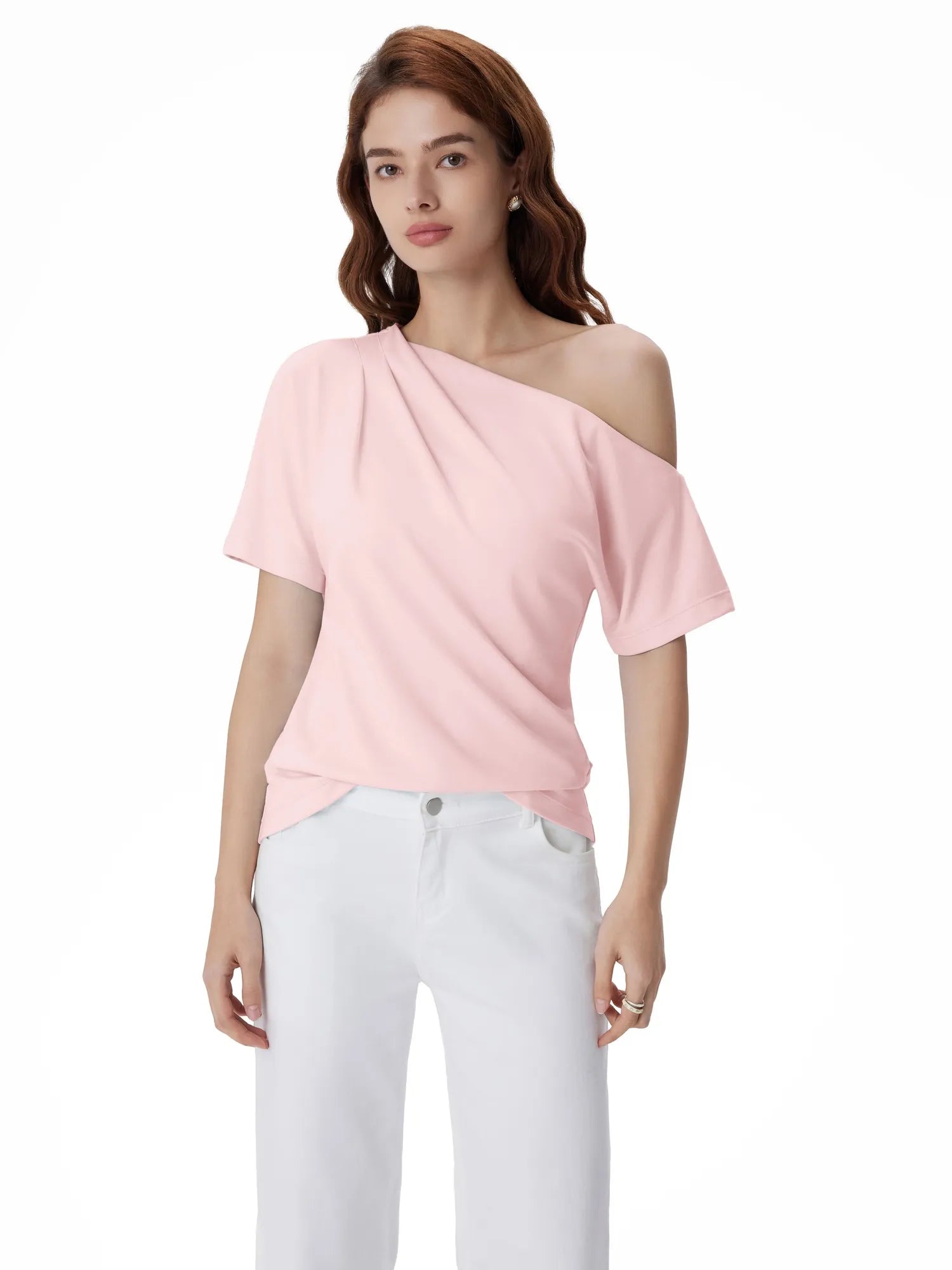 Asymmetrical Off Shoulder Short Sleeve T-Shirts-SUUKSESS-SUUKSESS