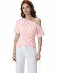Asymmetrical Off Shoulder Short Sleeve T-Shirts-SUUKSESS-SUUKSESS