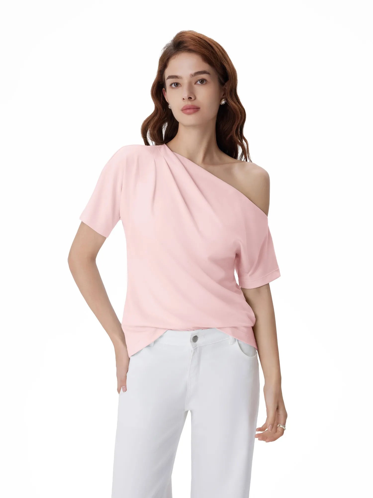 Asymmetrical Off Shoulder Short Sleeve T-Shirts-SUUKSESS-SUUKSESS
