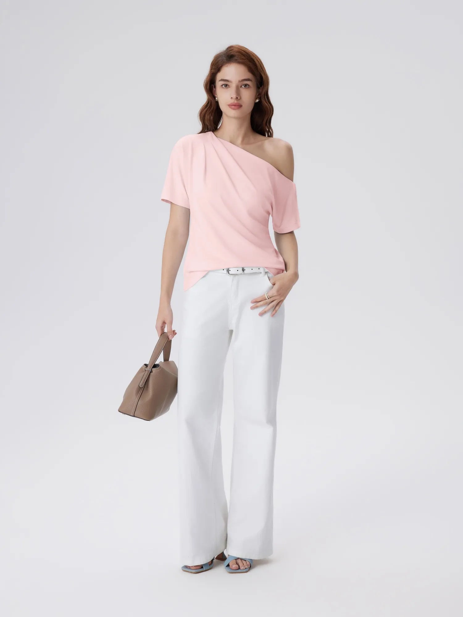 Asymmetrical Off Shoulder Short Sleeve T-Shirts-SUUKSESS-Pink-XS-SUUKSESS