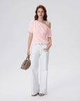 Asymmetrical Off Shoulder Short Sleeve T-Shirts-SUUKSESS-Pink-XS-SUUKSESS