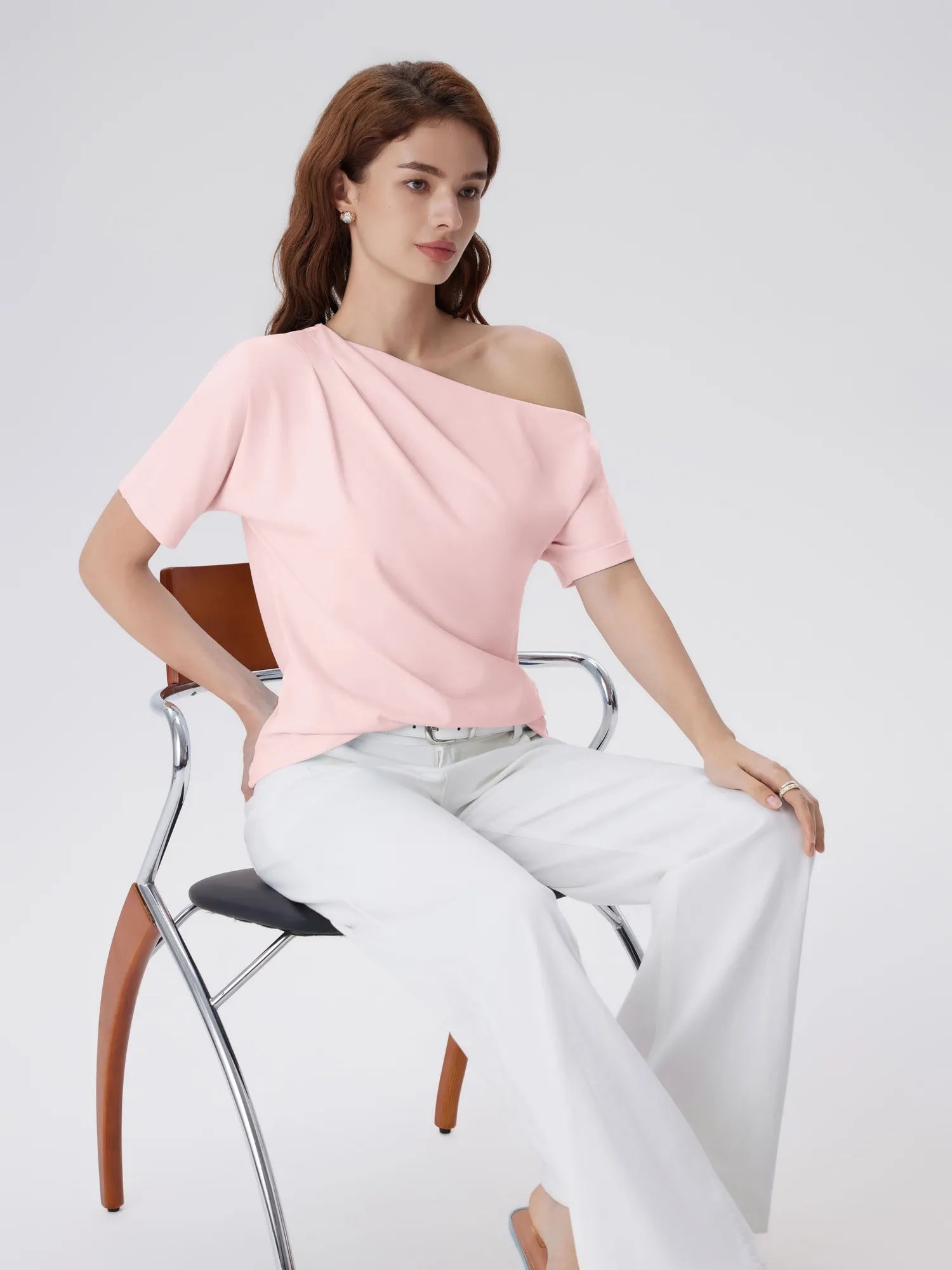 Asymmetrical Off Shoulder Short Sleeve T-Shirts-SUUKSESS-SUUKSESS