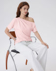 Asymmetrical Off Shoulder Short Sleeve T-Shirts-SUUKSESS-SUUKSESS