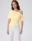 Asymmetrical Off Shoulder Short Sleeve T-Shirts-SUUKSESS-Yellow-XS-SUUKSESS