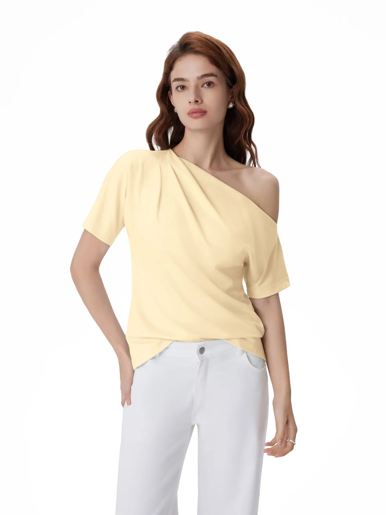 Asymmetrical Off Shoulder Short Sleeve T-Shirts-SUUKSESS-SUUKSESS