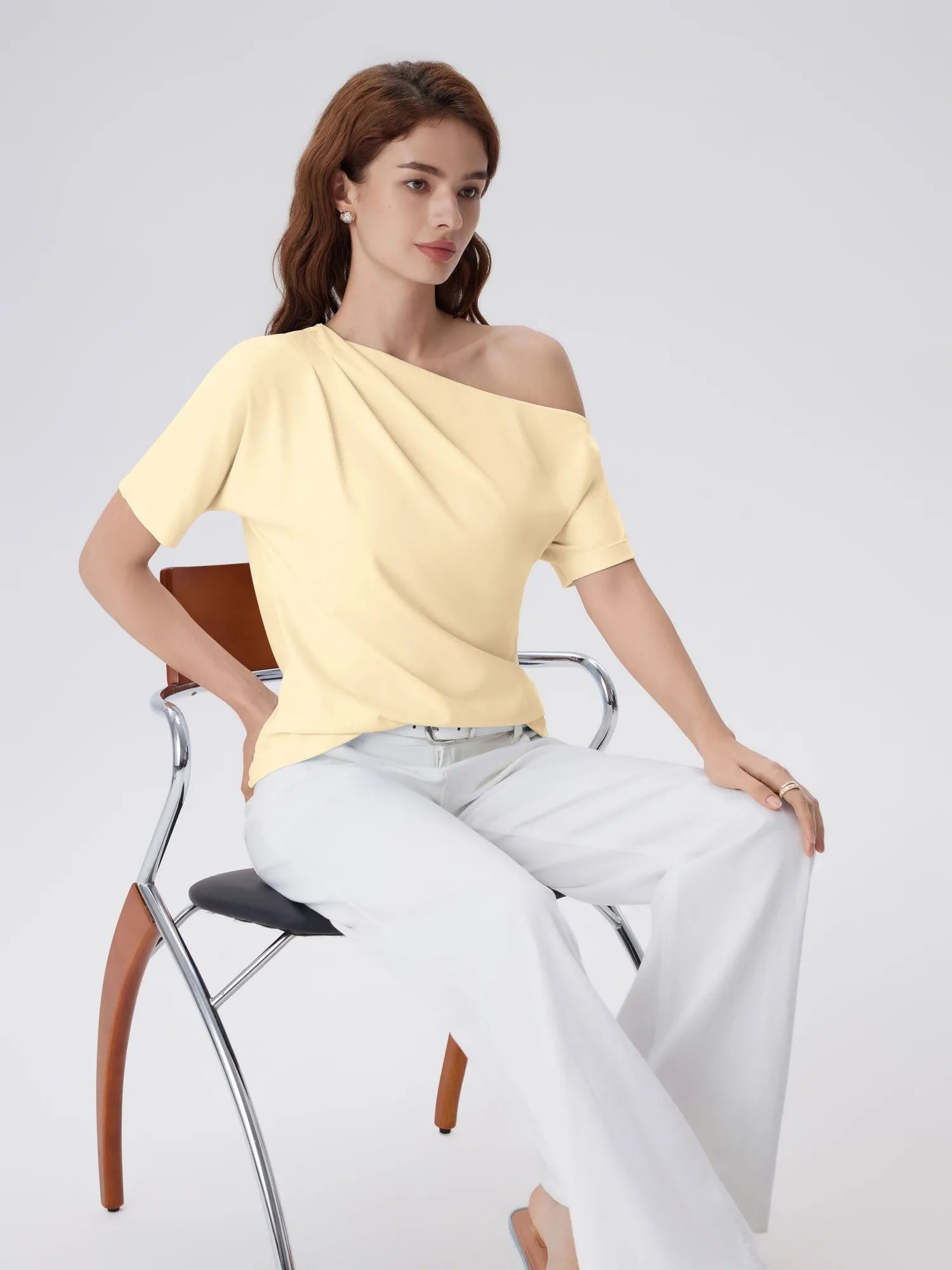 Asymmetrical Off Shoulder Short Sleeve T-Shirts-SUUKSESS-SUUKSESS