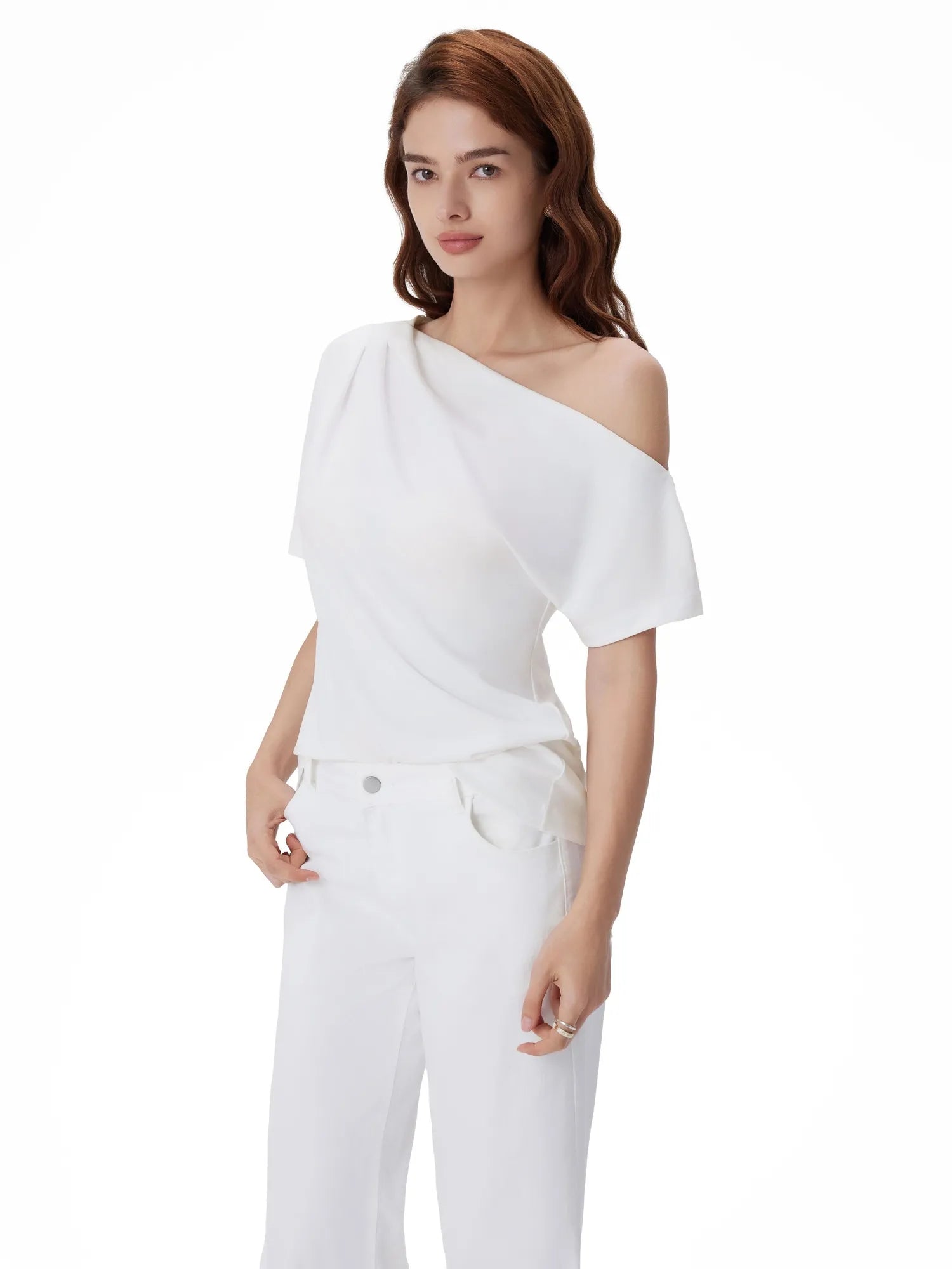 Asymmetrical Off Shoulder Short Sleeve T-Shirts-SUUKSESS-SUUKSESS