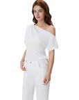 Asymmetrical Off Shoulder Short Sleeve T-Shirts-SUUKSESS-SUUKSESS