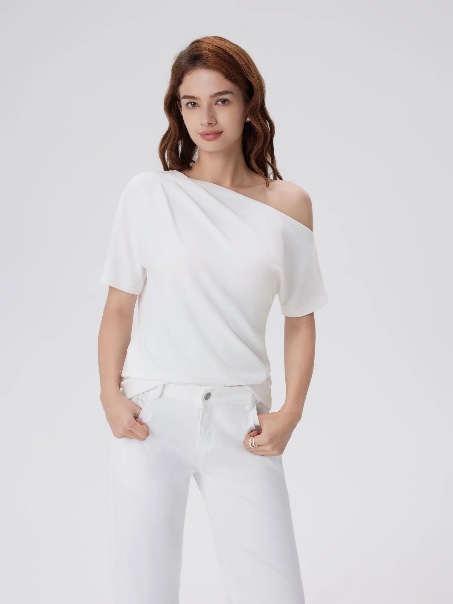 Asymmetrical Off Shoulder Short Sleeve T-Shirts-SUUKSESS-SUUKSESS