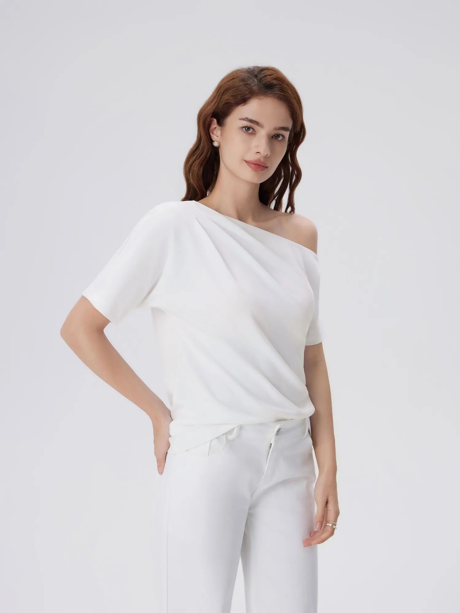 Asymmetrical Off Shoulder Short Sleeve T-Shirts-SUUKSESS-SUUKSESS
