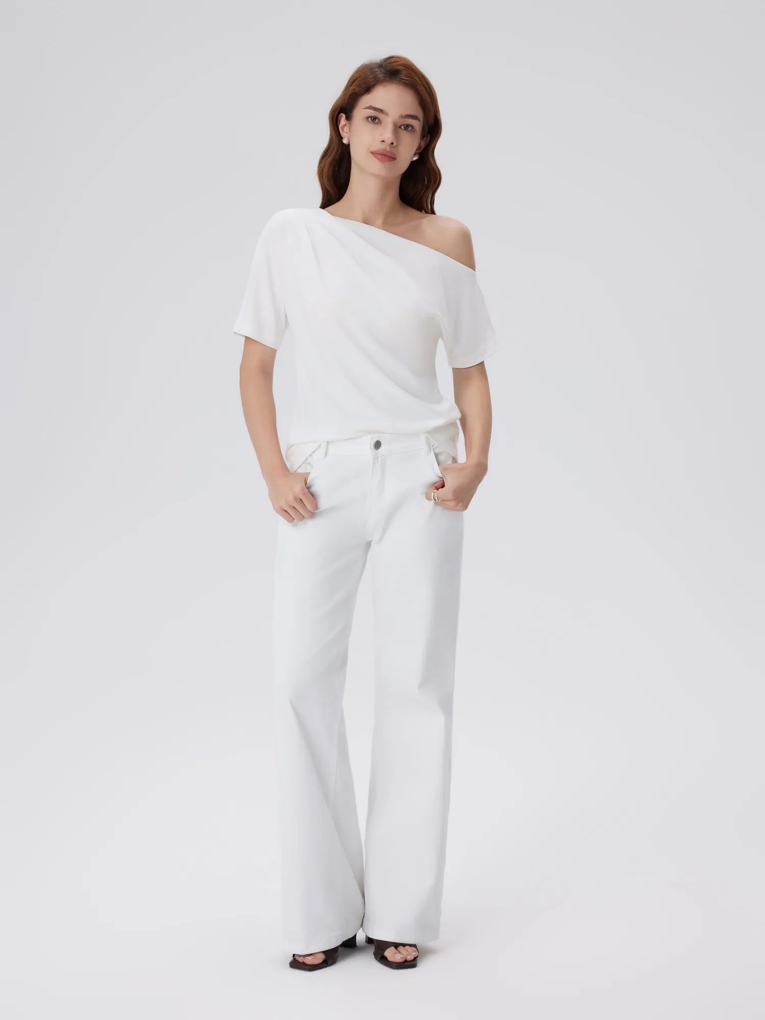 Asymmetrical Off Shoulder Short Sleeve T-Shirts-SUUKSESS-SUUKSESS