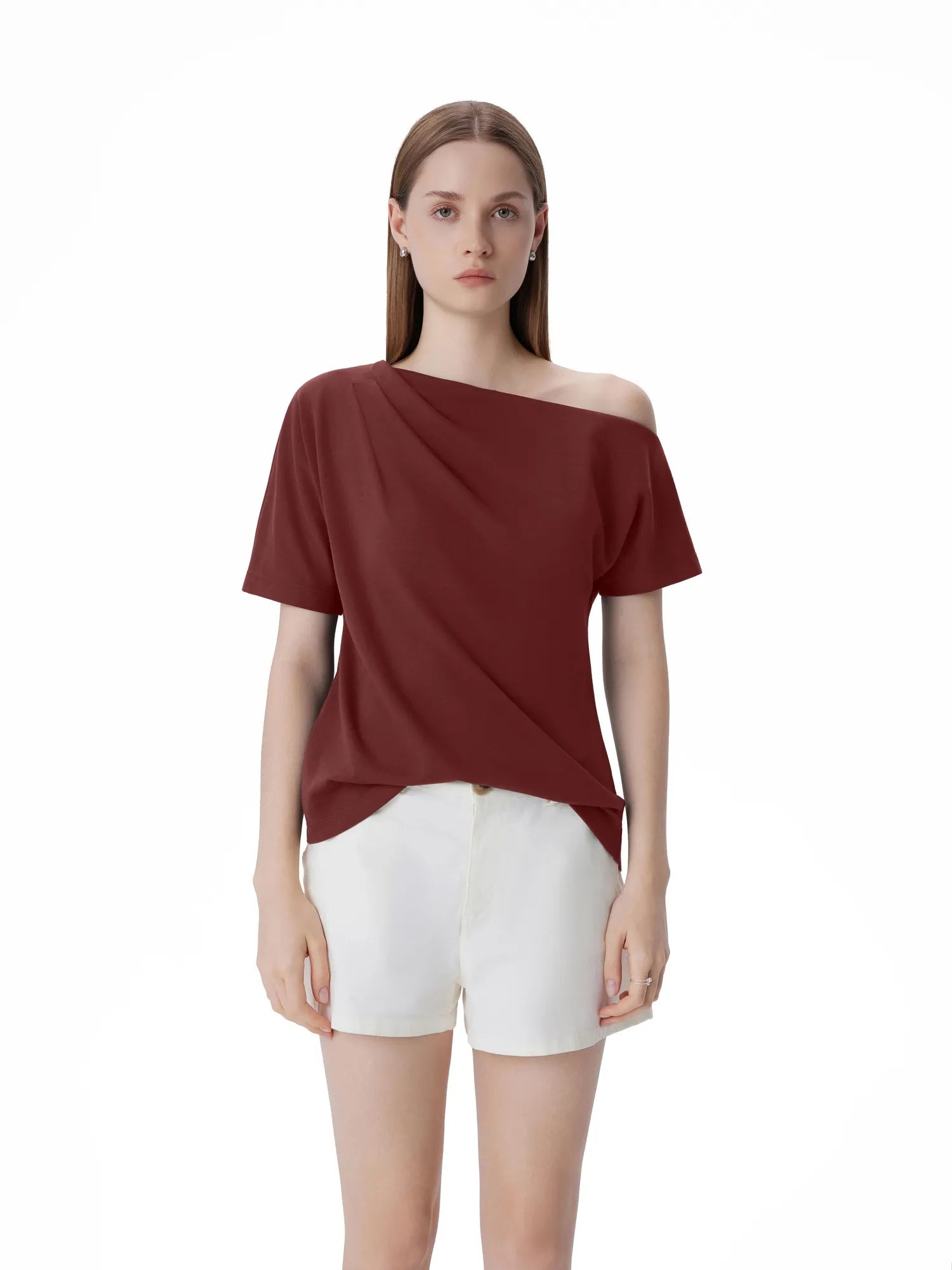 Asymmetrical Off Shoulder Short Sleeve T-Shirts-SUUKSESS-SUUKSESS