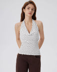 Deep V Halter Open Back Tank Tops-SUUKSESS-Dots-XS-SUUKSESS