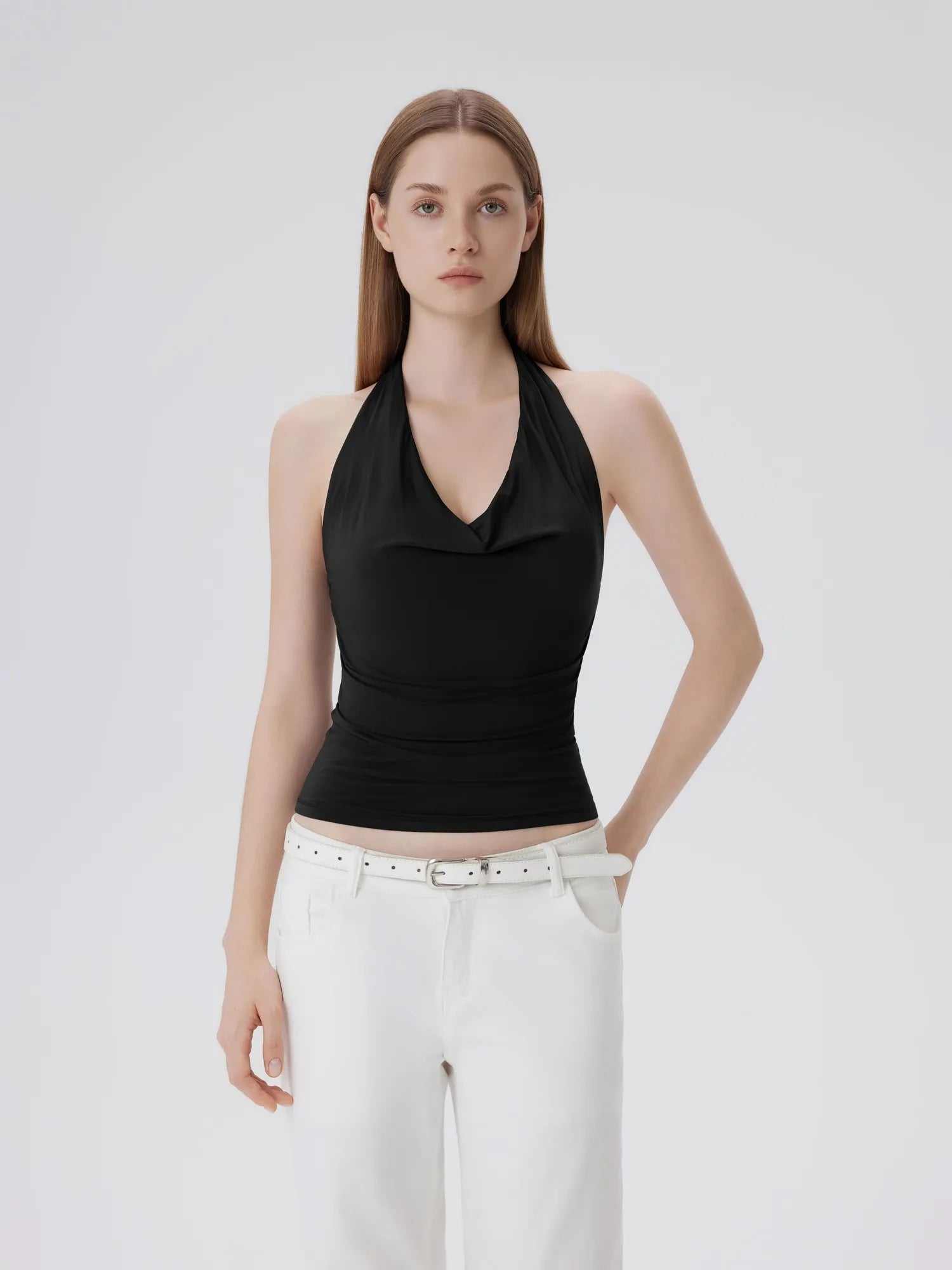Deep V Halter Open Back Tank Tops-SUUKSESS-Black-XS-SUUKSESS