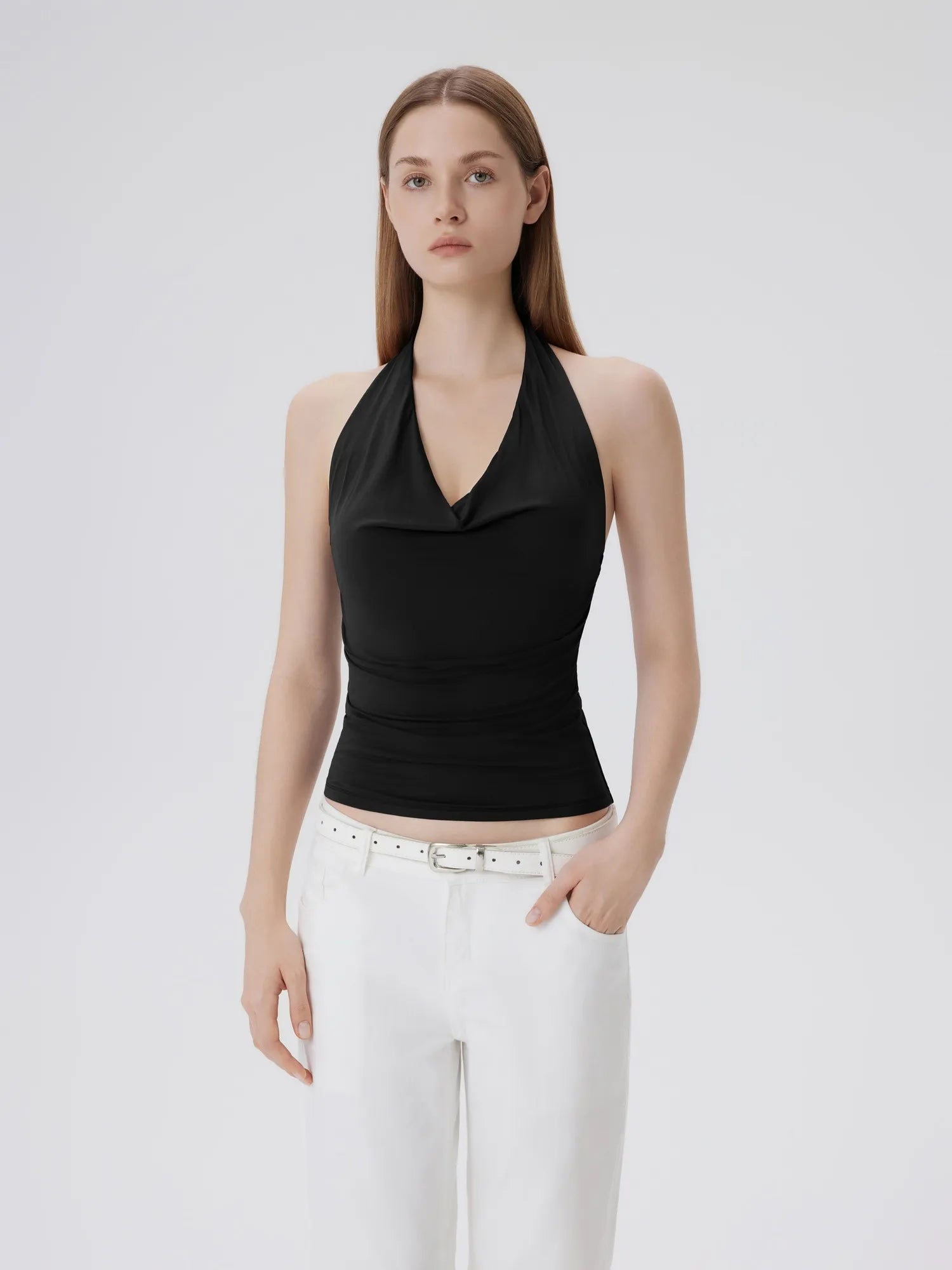 Deep V Halter Open Back Tank Tops-SUUKSESS-SUUKSESS