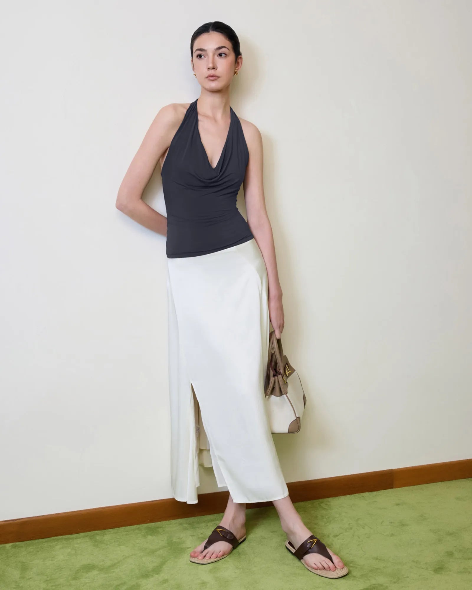 Deep V Halter Open Back Tank Tops