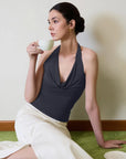 Deep V Halter Open Back Tank Tops