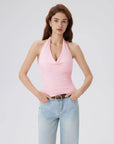 Deep V Halter Open Back Tank Tops-SUUKSESS-SUUKSESS